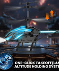 RC Helicopter With LED Lights And Auto Hover, 7 Color Modes Plus Demo Mode, Altitude Hold, One Key Start And Landing on platform