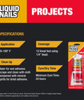Heavy Duty Construction Adhesive For Small Projects And Repairs Fast Curing Waterproof Bonding Glue For Molding Trim Diy Home Fixes Knockout Hold Tough As Nails specifications on packaging.