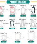Diagram showing Massive 200 Piece Fuel Line Retainer Clip Kit dimensions for Ford GM Chrysler with 11 sizes from 5/16 to 5/8 inch.