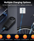 Wireless Bike Alarm With Remote Rechargeable 113dB Loud Anti Theft System IP65 Waterproof For E Bikes Motorcycles Scooters Outdoor Riding And Cycling Safety, Type-C charging