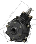 Close-up of Beefy Reverse Transmission Gear Box With 720mm Drive Shaft And Differential Housing for 4WD vehicles, black alloy steel.