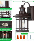 Dimensions and features of Two Pack Motion Sensor Wall Lights Dusk To Dawn Outdoor Wall Mount Oil Rubbed Bronze Front Porch Light LED.