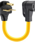 Hassle Free Nema 6-30P To 14-50R EV Charger Adapter Cord One Foot Extension with yellow cable and black connectors.