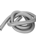 Built Tough Stainless Steel Flexible Wire Conduit For Electrical Cable Routing And High Temperature Rugged Metal Tubing coiled on a white background.