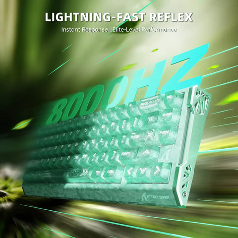 Compact Wired Esports Keyboard With Eight Kilohertz Polling And Rapid Trigger Tech in dynamic angle showing performance details.