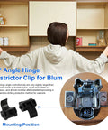 Woman installing Premium 50 Pack Cabinet Hinge Restrictor Clips For Blumotion Compact Hinges 86 Degree Opening Soft Close