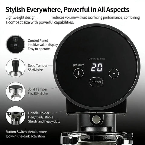 Level Up Your Morning Brew Routine With This Dead Nuts Automatic Coffee Tamper For 58mm Portafilters featuring black digital control panel.