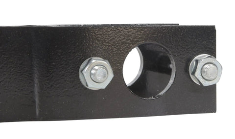 Heavy Duty Steel Tow Bar Kit For All Terrain Pallet Jack Foldable Pin Hitch close-up of hitch with nut and bolt detail.