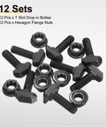 12 Piece Heavy Duty M6 T Slot Drop In Bolts Black Carbon Steel Hammer Head Sliding Screws With Hex Flange Nuts For 30 Series Aluminum Profile Assemblies Badass Strength Hella Smooth Installation.