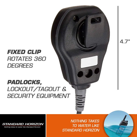 STD-CMP460 Speaker Mic For Most Handheld VHF Radios, 4.7-inch rugged microphone with fixed clip, 360-degree rotation