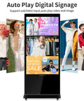 Legit 43 Inch Touch Screen Digital Signage Display Floor Stand Kiosk showcases vibrant promotions with stylish models.