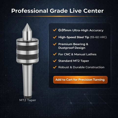 MT2 Live Revolving Center For Lathe Tailstock With 60 Degree Point 40Cr Steel Body And High Speed Steel Tip Tough Turning Tool Part For DIY Hobbyists And Pros 0.01 Precision