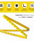 Foldable Meter Stick Ruler 36 Inch Go To Classroom Tool For Measuring In Inches Centimeters Millimeters And Meters, Yellow Plastic