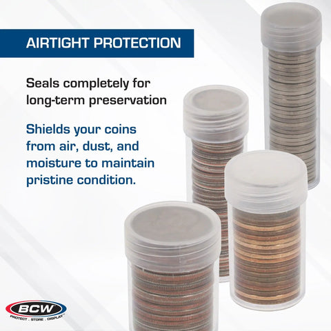 Coin Storage Tubes For 40 Quarters, Archival Quality Plastic Holders With Screw On Caps, 100 Pack For Long Term, Airtight Storage