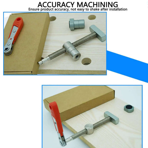Durable Stainless Steel Bench Dog Clamp For Woodworking 19mm Extended Length Workhorse on wood bench with wrench