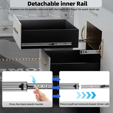Beefy 260 Lbs Heavy Duty Drawer Slides Full Extension Ball Bearing Side Mount illustration showing detachable inner rail