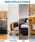 Heavy Duty 3 Inch Caster Set Of 4 With Dual Locking Wheels No Noise Swivel Plate For Furniture And Workbenches shown on cabinet, furniture, bed, and workbench.