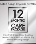 Silver badge displaying '12 Months Care Package' with heavy-duty and maximum durability text, latest design upgrade for 2025.