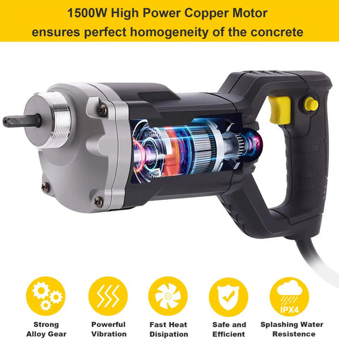Beast Mode Heavy Duty 1500W Concrete Vibrator With 6.6Ft Shaft Portable Pencil Cement Vibrator featuring a high-power copper motor
