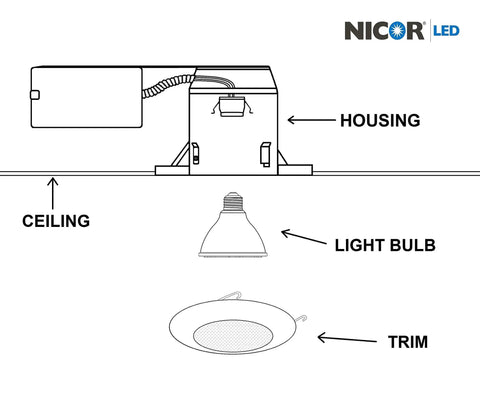 Installation diagram of 6 Inch White Recessed Shower Trim with Albalite Lens Fits 6 Inch Recessed Housings 8 Inch Trim Diameter