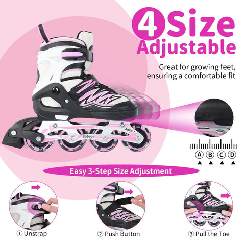 Light Up Inline Skates With Battery Free Illuminated Wheels And Luminous Shoelaces Four Size Adjustable For Kids Ages 5 To 12