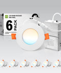Six Inch LED Recessed Downlight Kit 15W Dimmable Canless Wafer Round Slim Panel White Five Color Temps 2700K To 5000K IC Rated J Box UL Energy Star 6 Pack - product image with packaging