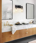 2 Light Black Bathroom Vanity Light Fixture Industrial Farmhouse Wall Sconce With Glass Mason Jar Shades in modern bathroom