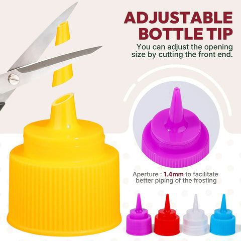Dope Cookie Decorating Kit With Squeeze Icing Bottles Food Coloring Tools And Professional Baking Brushes For Making Killer Holiday Treats Every Single Time, yellow adjustable icing bottle with cutting tip.