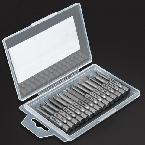15 Piece Slotted Phillips Triangle Screwdriver Bit Set With One Quarter Inch Hex Shank, S2 Steel Magnetic High Precision Bits