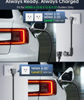 No Sweat Setup Level 1 And 2 EV Charger With Holder, 110V To 240V J1772 Portable Electric Vehicle Charger With 21 Ft Cable connected to NEMA outlets.