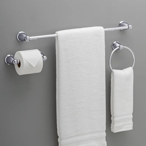 All In One 3 Piece Polished Chrome Bathroom Set With Towel Bar Towel Ring And Toilet Paper Holder For A Clean Modern Or Vintage Look