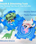 Puzzle Racer Kid Friendly Cars Track Set For Ages 3 To 5 Large 12 Piece Puzzle With Cars Airplane And Dinosaur Pieces