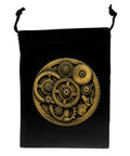 Handcrafted 3d Steampunk Gear Pewter Belt Buckle For Men And Women in black velvet bag, showcasing intricate gear design.