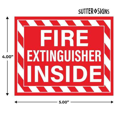 Fire Extinguisher Inside Stickers No Brainer Self Adhesive Weatherproof Vinyl Decals For Indoor And Outdoor Use On Cars Trucks RVs And Other Vehicles Bright Red High Visibility Safety Labels 5x4 inches