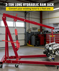 3 Ton Hydraulic Long Ram Jack With Clevis Base and Handle lifting engine in garage