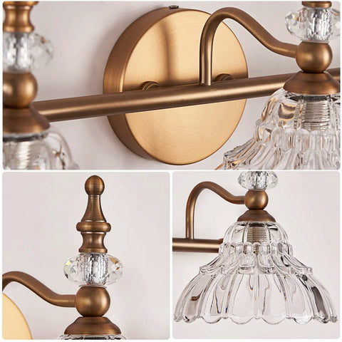 Matte Brass Vanity Light Over Mirror With Two Lights, Modern Wall Sconce For Bedroom Dressing Room Living Room, Flower Shaped Fixture