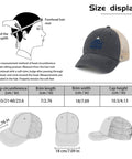 Breathable Mens Trucker Cap And Tennis Style Dad Hat For Everyday Wear with size chart and head measurement guide.
