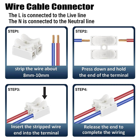 Diagram of Push In Wire Connectors Kit 2A 250V No Fuss Quick Snap In Electrical Connectors 2 Pin 3 Pin Insulated Housing