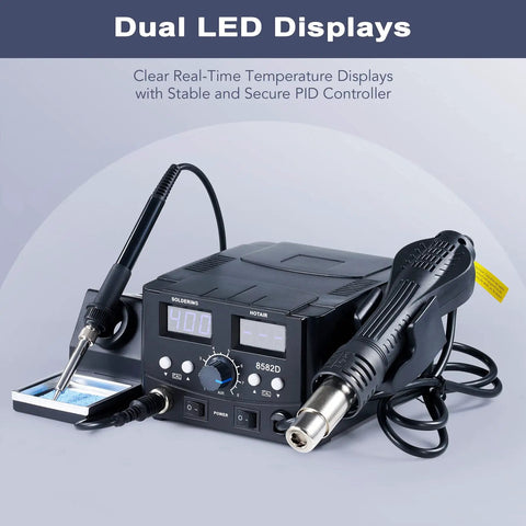 All In One Soldering And Hot Air Rework Station 750W Digital Temperature Control SMD Rework Soldering Tool And Heat Gun Set with dual LED displays