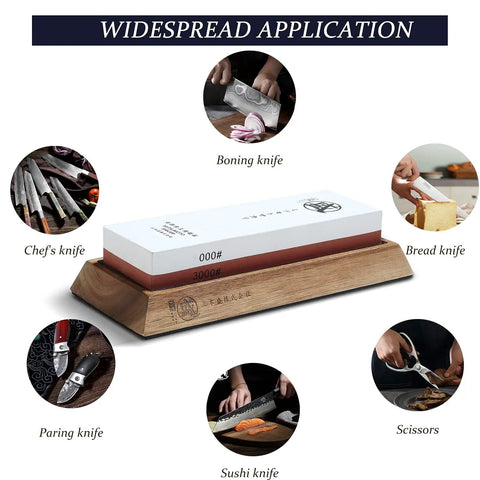 Pro Grade Japanese Knife Sharpening Stone Double Sided Whetstone 1000/3000 Grit With Non Slip Wooden Base For Kitchen Knives
