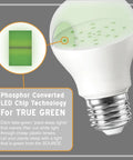 Close-up of 11W Wide Angle LED Green Grow Room Bulb showcasing phosphor converted LED chip technology for indoor plants.