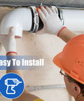 Worker installing Four Pack Flexible PVC Couplings With Stainless Steel Clamps For Plastic And Copper Plumbing 2 Inch Easy Fit Tight Seal