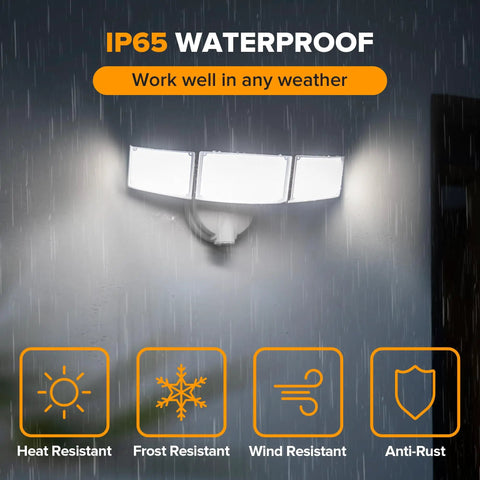 Heavy Duty 75W LED Outdoor Flood Light With Switch Control And Three Adjustable Heads Ditches Dim Bulbs For A Badass 8000 Lumen Glow 5000k Daylight On Garage Yard Or Patio IP65 Waterproof Build In White