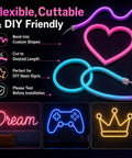 RGB Neon Rope Lights Sixteen Point Four Feet With 360 LEDs 24V Side Emitting LED Strip Lights showing heart and loop shapes