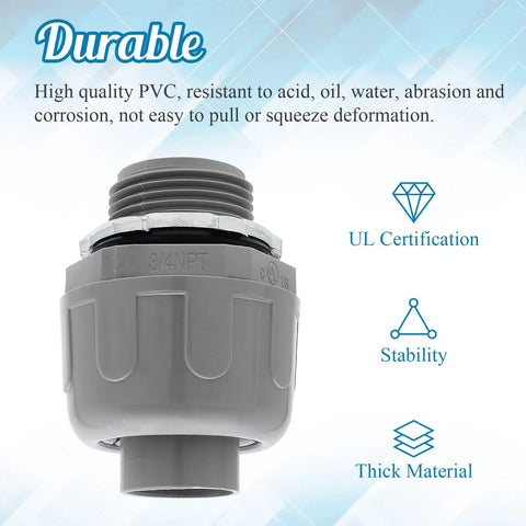 6 Pack 3/4 Inch NPT Liquid Tight Conduit Connector Nonmetallic Straight Electrical Conduit Fitting PVC UL Listed