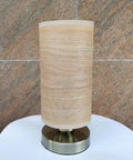 Birds In A Tree Wood Table Lamp With Wood Lampshade And Bronze Metal Base on white surface, 5-inch diameter, 9-inch height