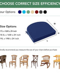 Size guide for Comfy Outdoor Chair Cushions Set Of 4 Waterproof Patio Cushions with removable covers, 17 x 16 inches, D-shaped, navy blue.