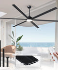 Heavy Duty 100 Inch Outdoor Ceiling Fan With Light Double Layer Six Black Aluminum Blades in modern indoor setting.