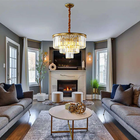 Dope Modern Crystal Chandelier Lighting Fixture With K9 Crystals Round Pendant Ceiling Light For Living Room, Chrome Finish