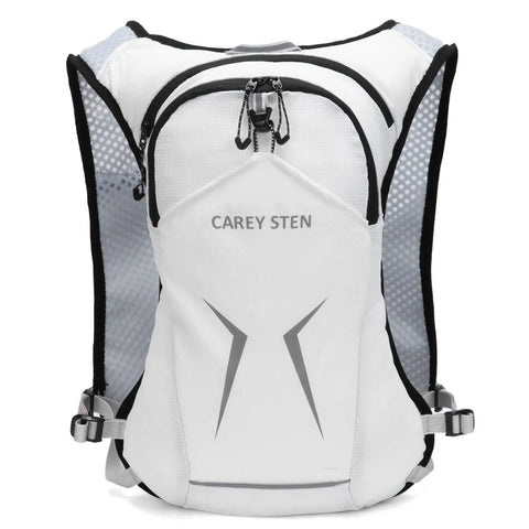 Lightweight Hydration Backpack For Running And Hiking With 1.5L Water Reservoir, snug fit vest, white low profile design
